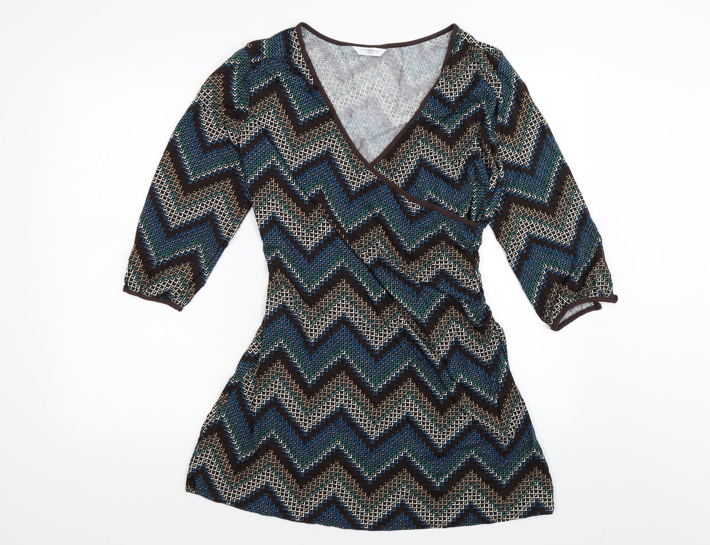 New Look Womens Brown Geometric Knit Wrap Dress  Size 16