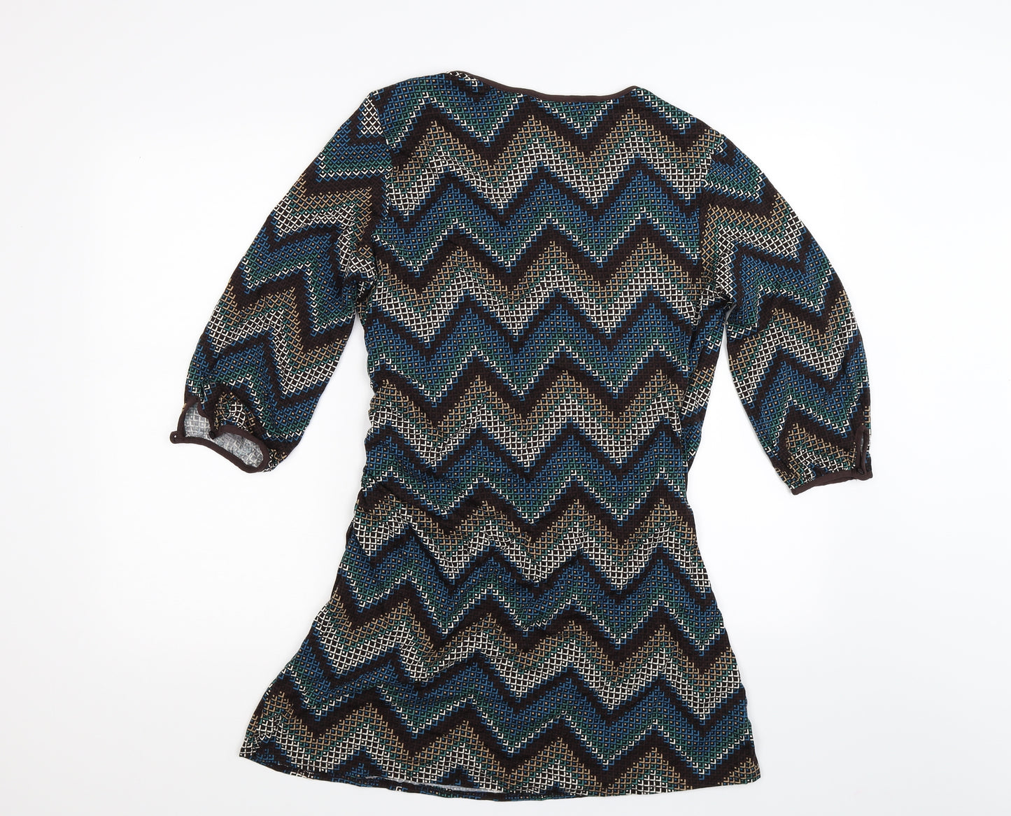 New Look Womens Brown Geometric Knit Wrap Dress  Size 16