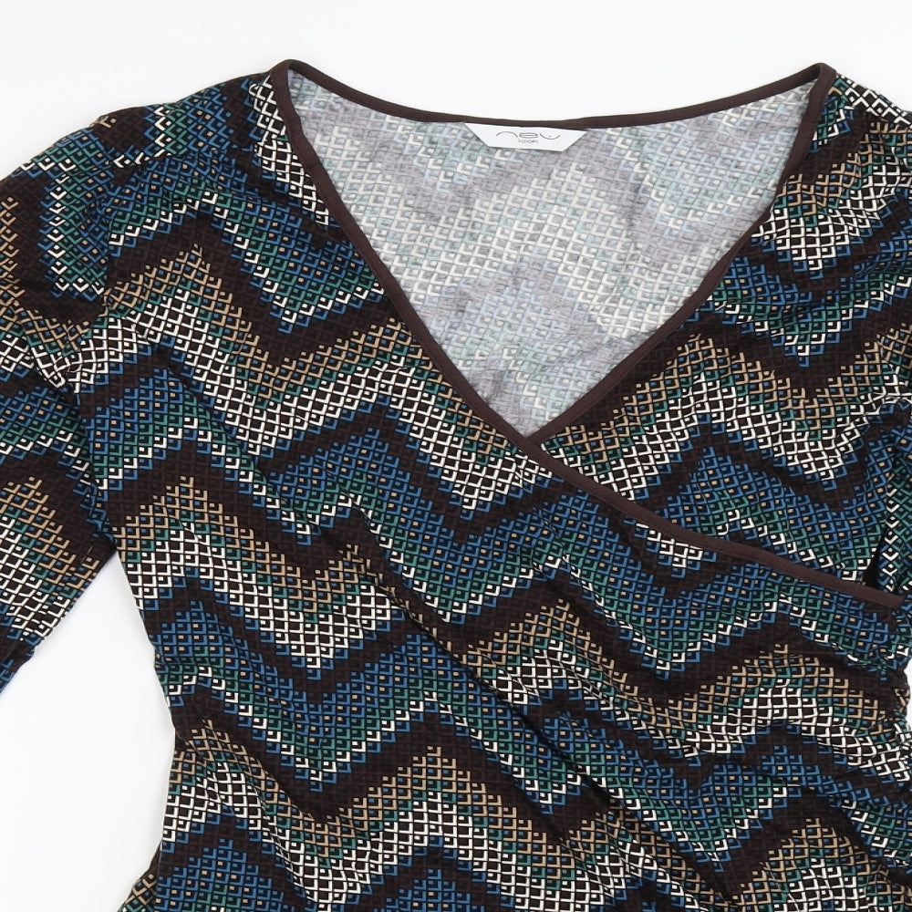 New Look Womens Brown Geometric Knit Wrap Dress  Size 16