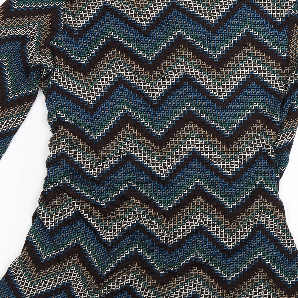 New Look Womens Brown Geometric Knit Wrap Dress  Size 16