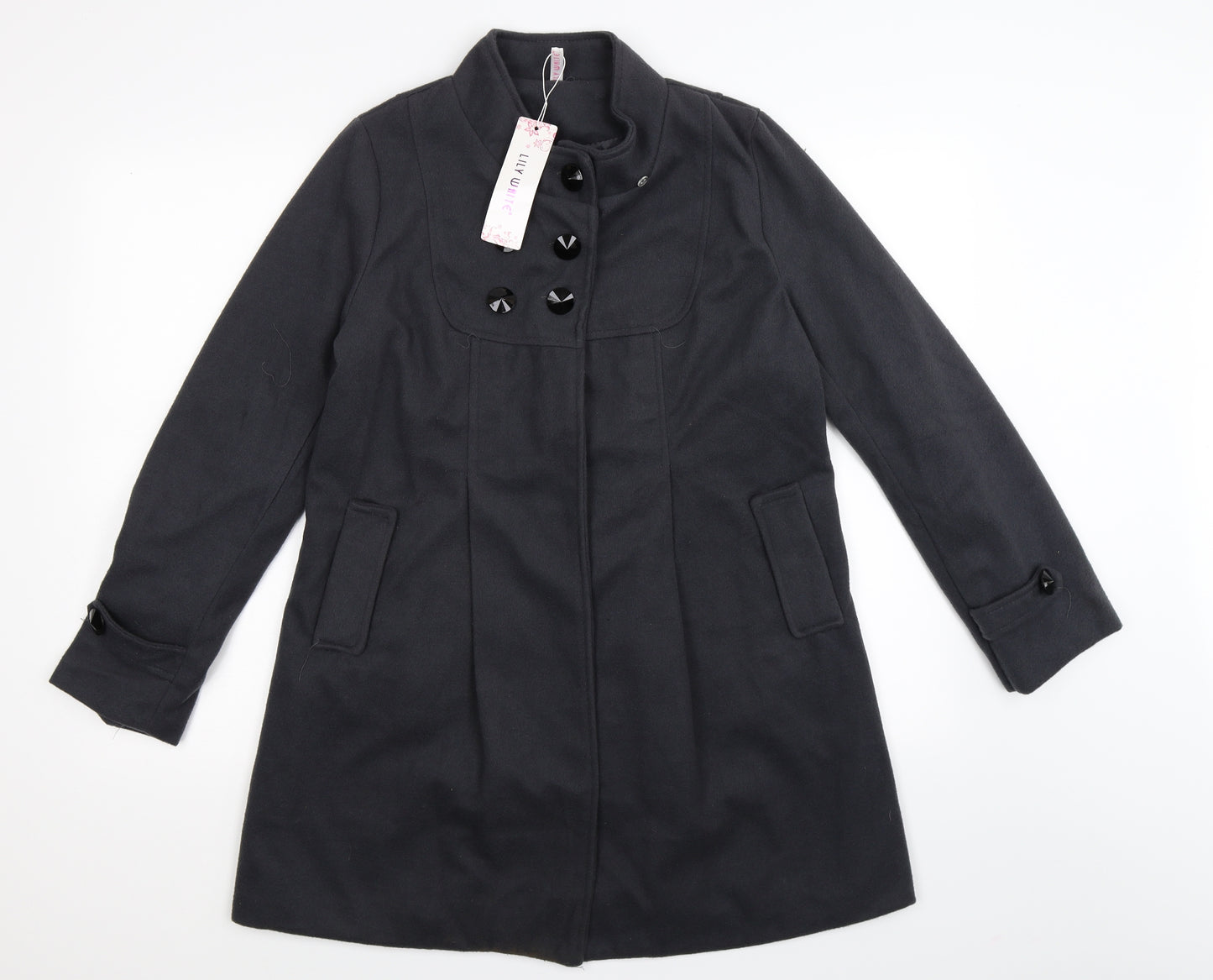 Lily White Womens Grey  Fleece Pea Coat Coat Size M