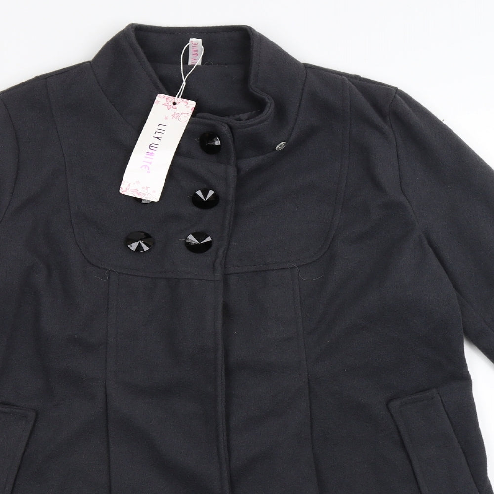 Lily White Womens Grey  Fleece Pea Coat Coat Size M