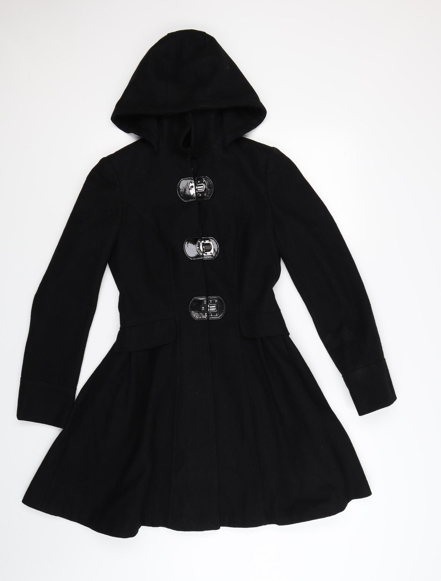 Topshop Womens Black  Knit Overcoat Coat Size 6  - flare hem
