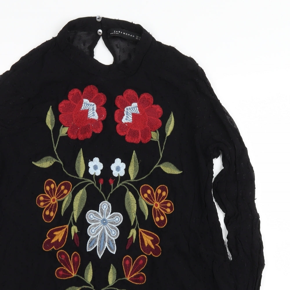 Zara Womens Black Floral  Basic Blouse Size XS
