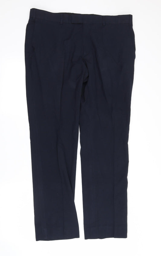 Front view of Vintage men’s blue trousers, size 38, in
