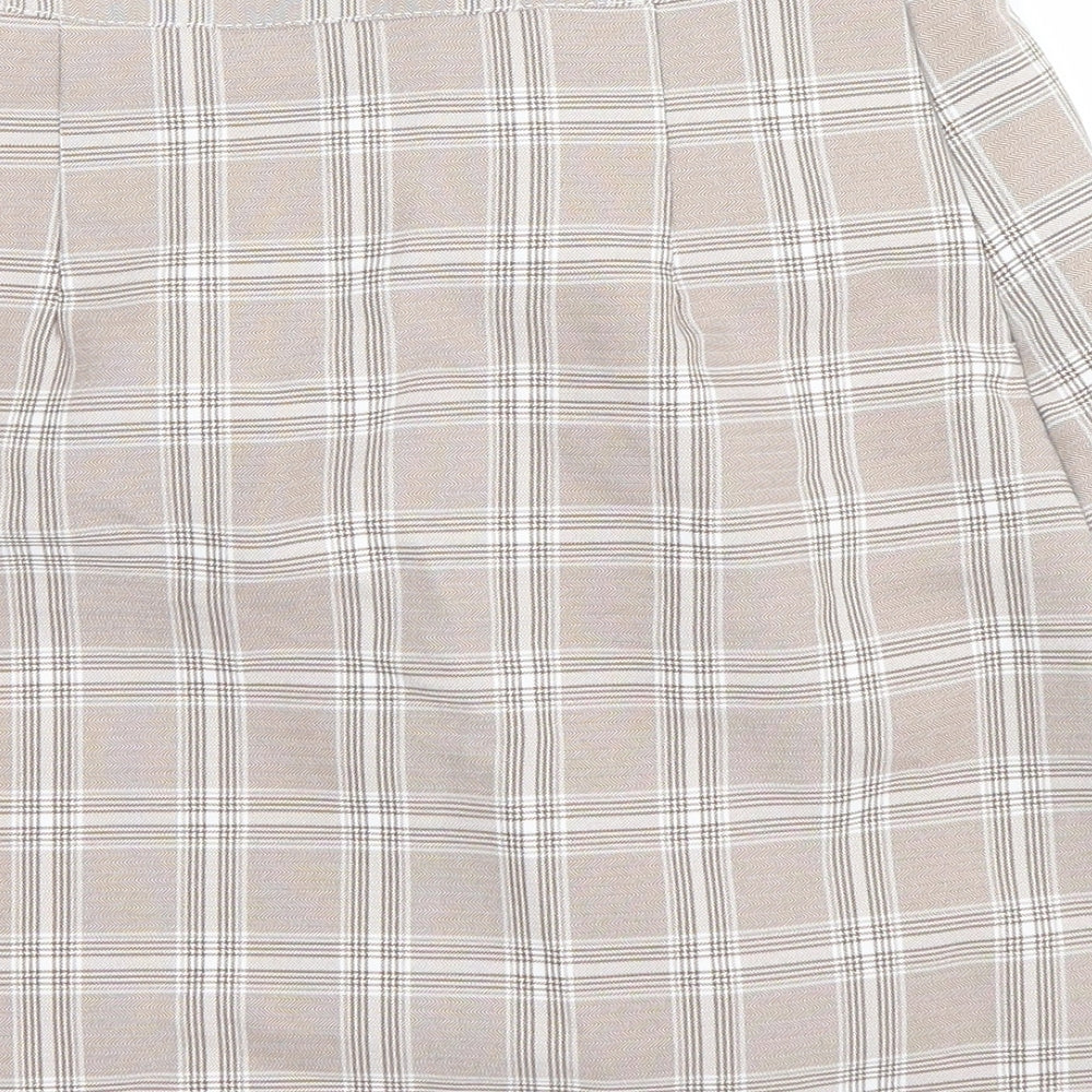 no brand Womens Beige Plaid  Mini Skirt Size M