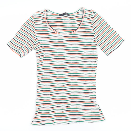 Marks and Spencer Womens Green Striped  Basic T-Shirt Size 6