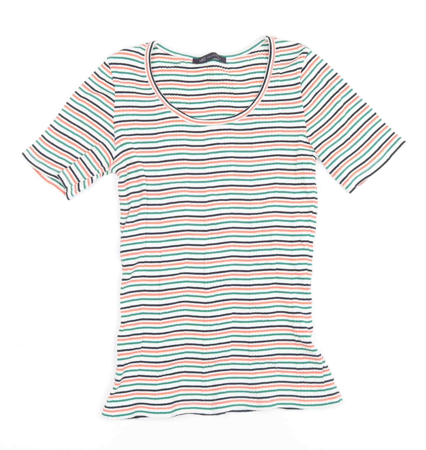 Marks and Spencer Womens Green Striped  Basic T-Shirt Size 6