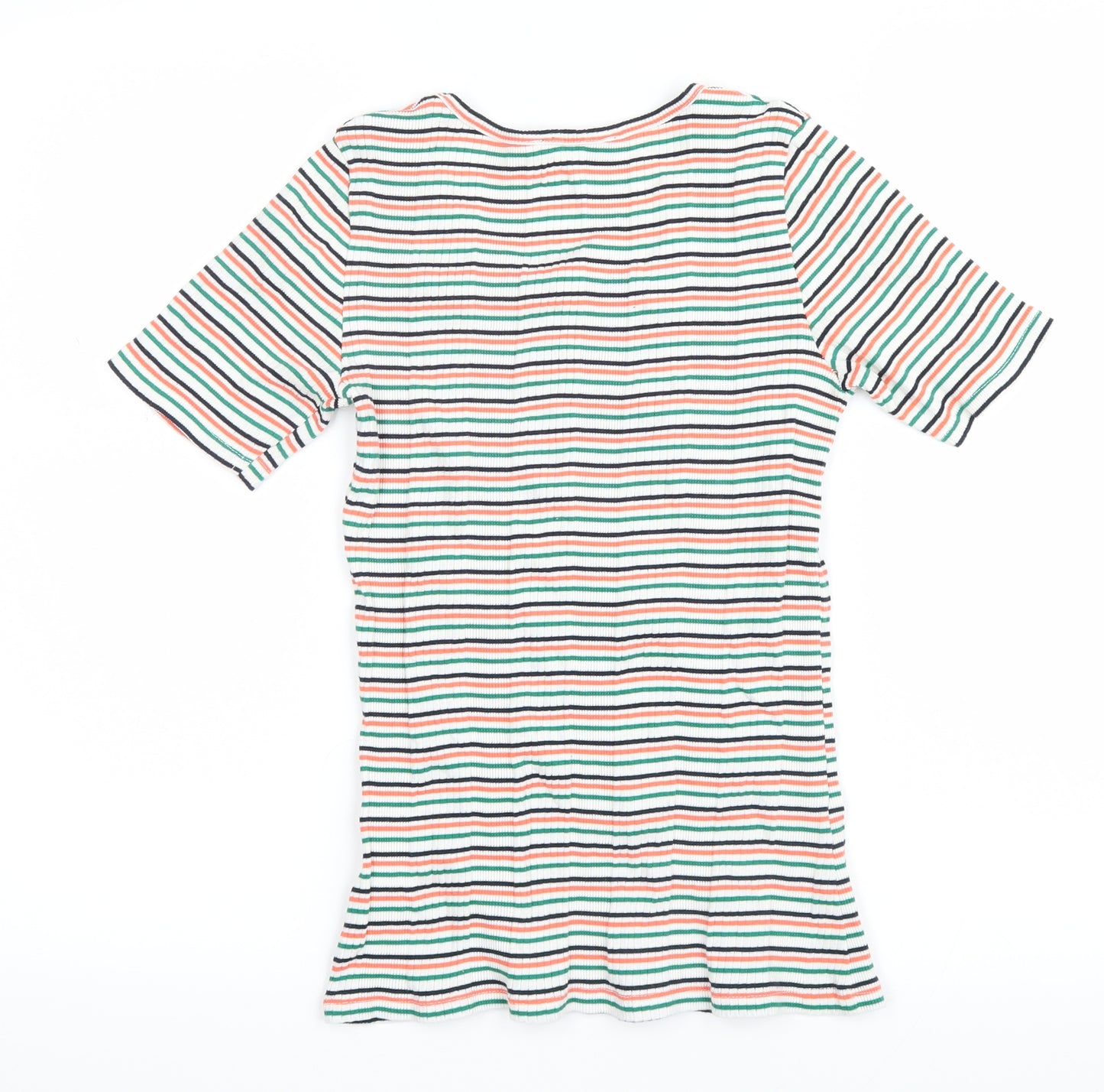 Marks and Spencer Womens Green Striped  Basic T-Shirt Size 6