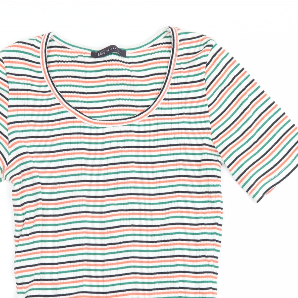 Marks and Spencer Womens Green Striped  Basic T-Shirt Size 6