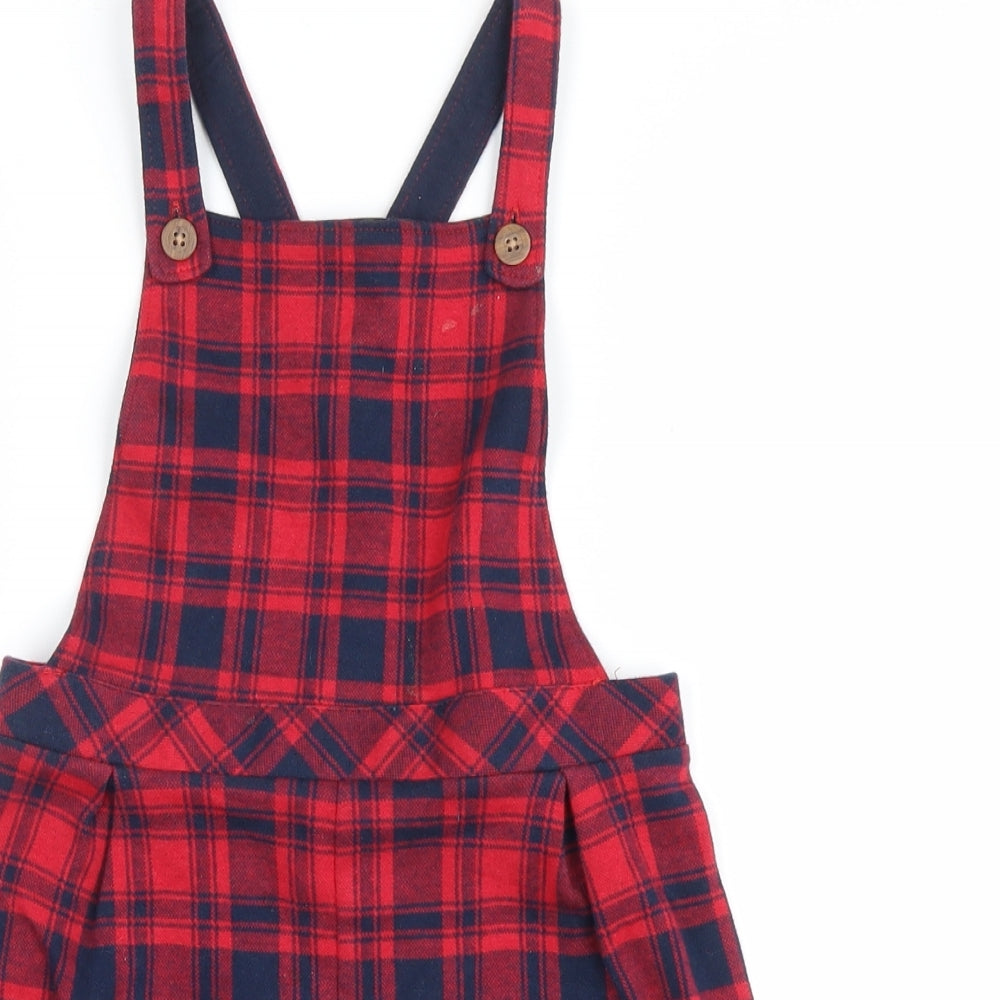 F&F Girls Red Plaid  Dungaree One-Piece Size 6-7 Years