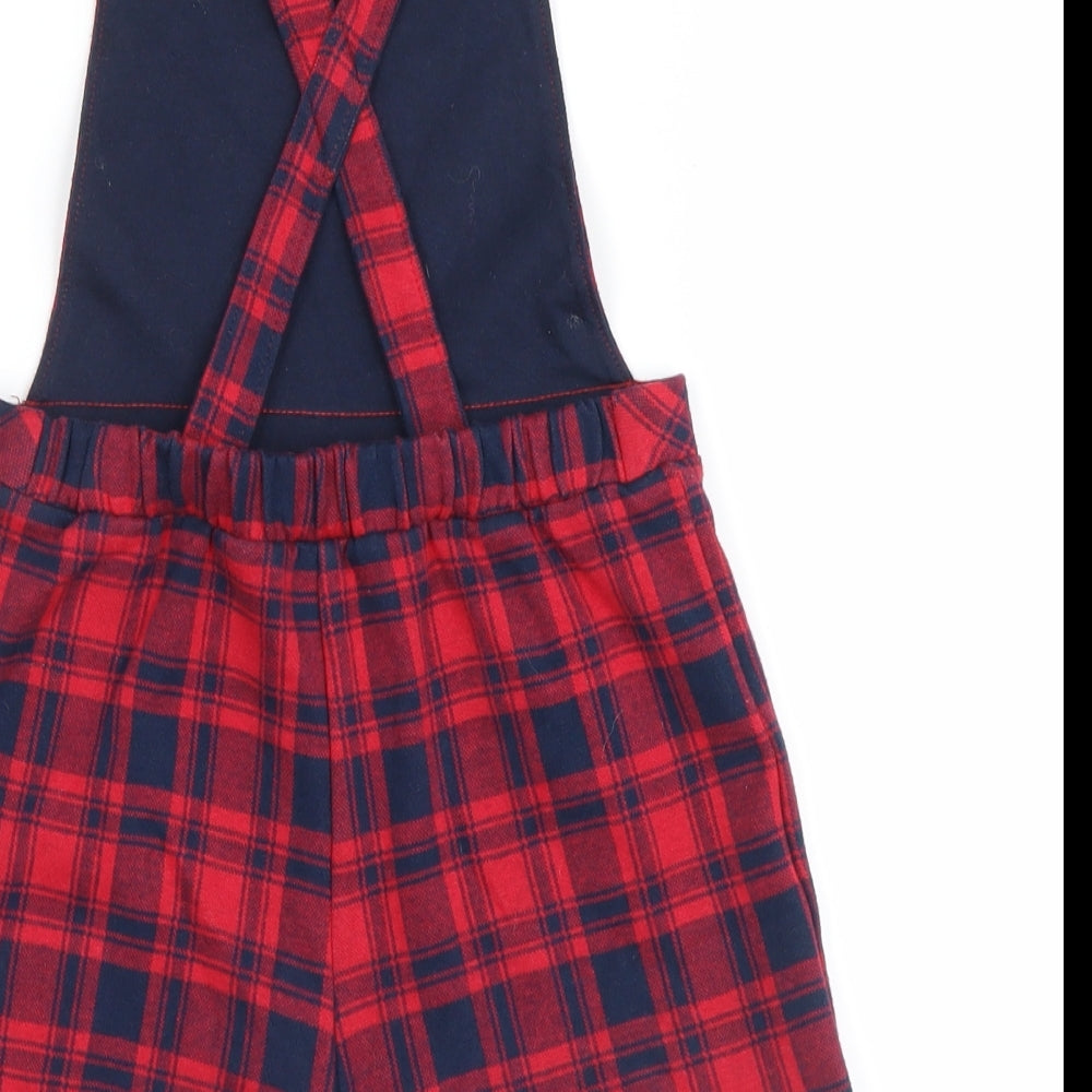F&F Girls Red Plaid  Dungaree One-Piece Size 6-7 Years