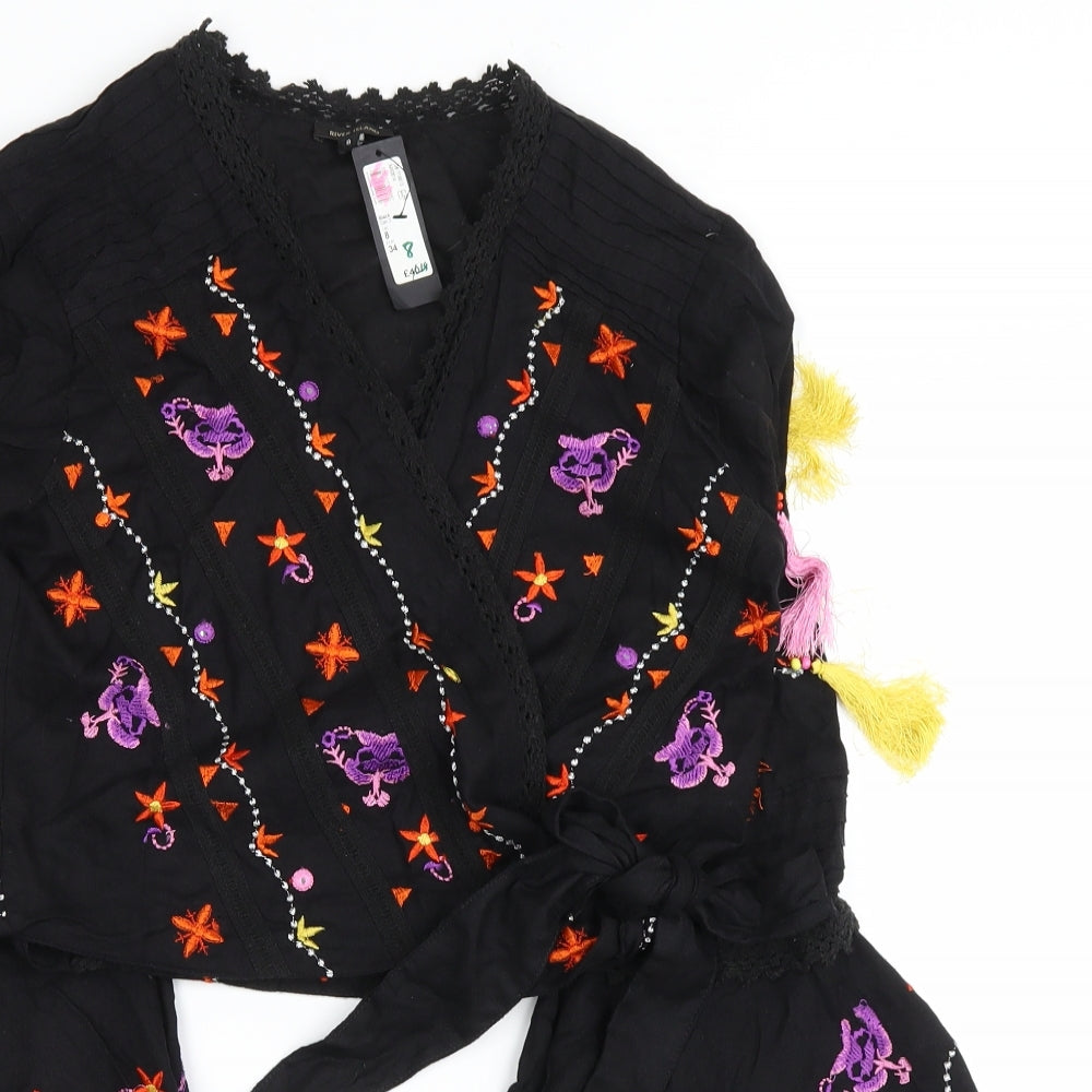 River Island Womens Black Floral  Basic Blouse Size 8