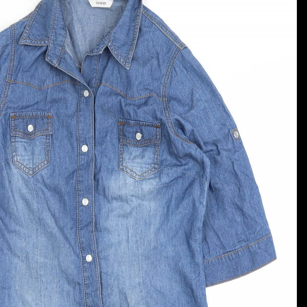 George Womens Blue   Basic Button-Up Size 10