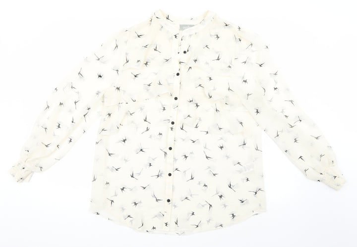Wallis Womens White Animal Print Basic Button-Up Size M