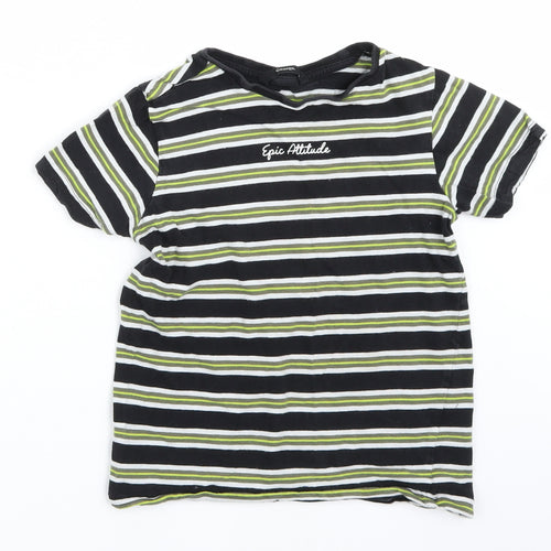 George Girls Black Striped  Basic T-Shirt Size 6-7 Years