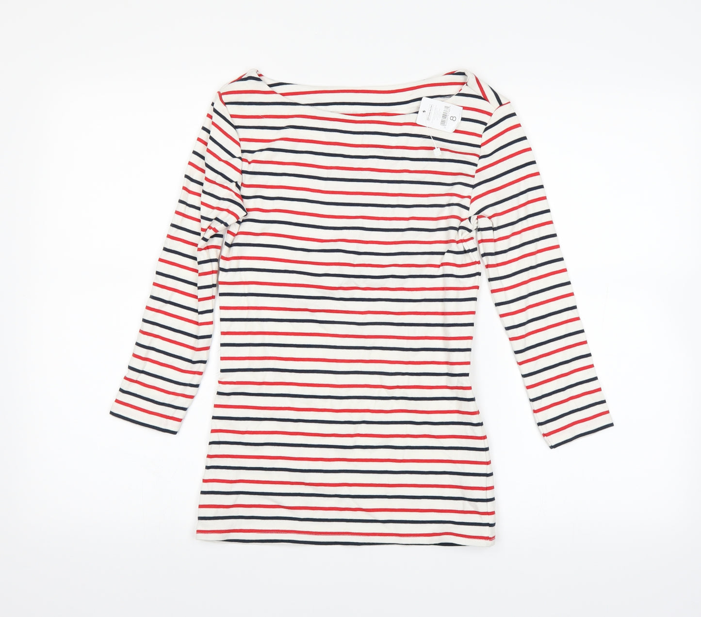 Nutmeg Womens White Striped  Basic T-Shirt Size 8