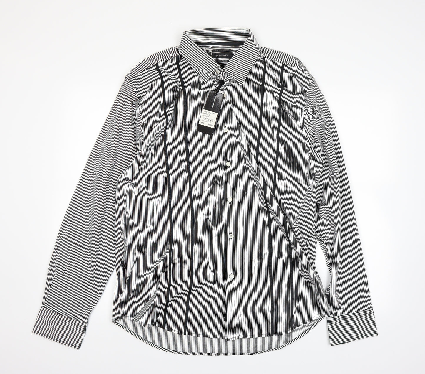 Black Label Mens Black Striped   Dress Shirt Size XL
