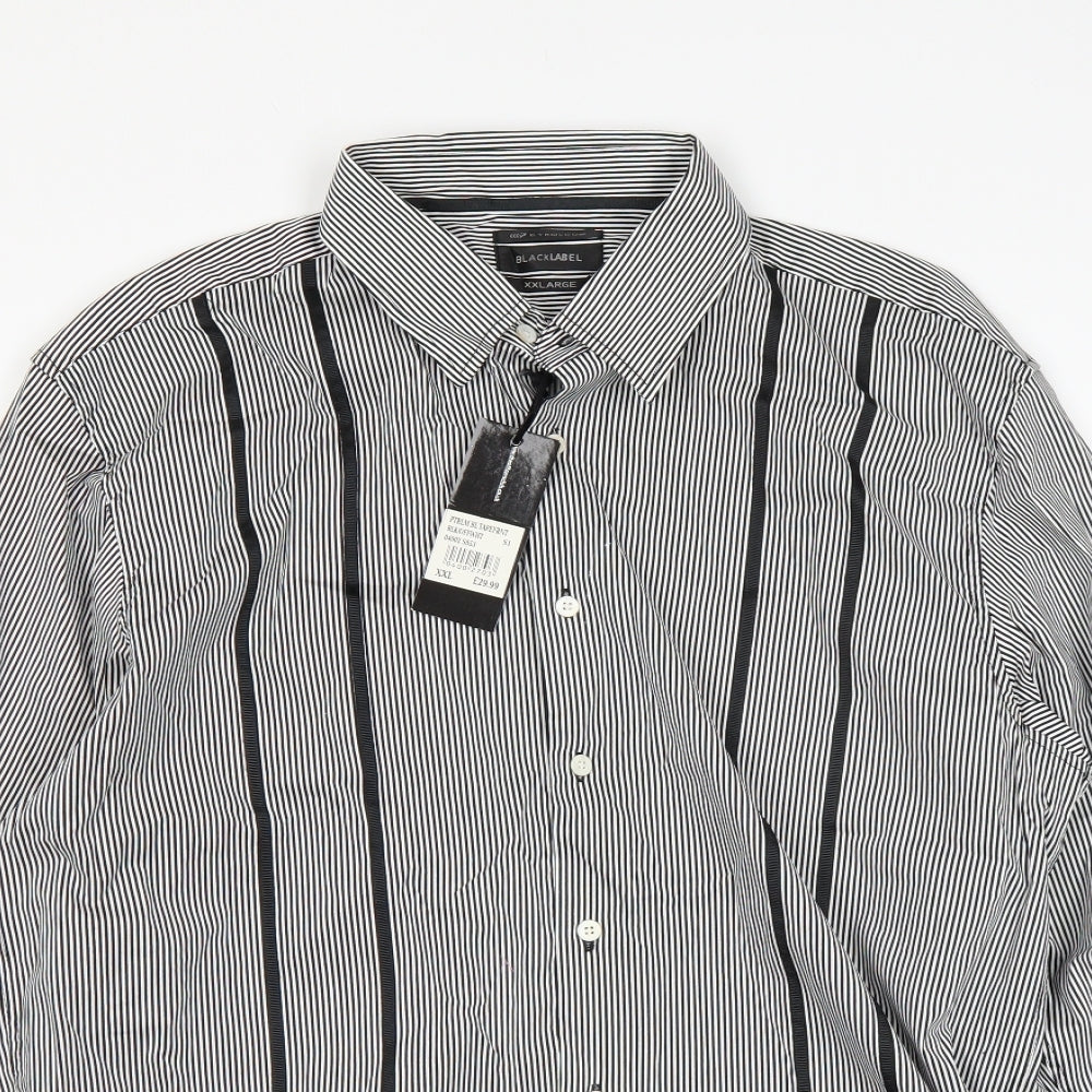 Black Label Mens Black Striped   Dress Shirt Size XL