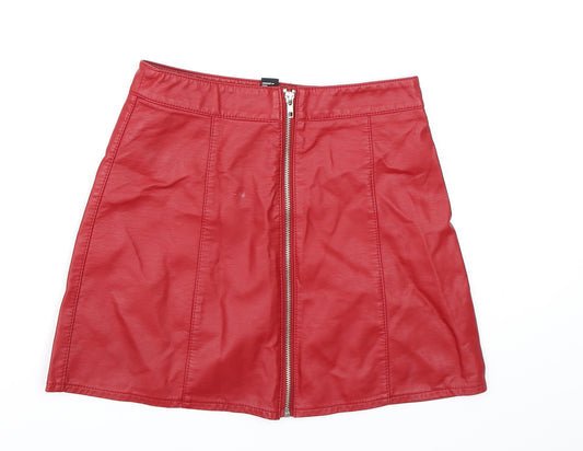 Front view of Forever 21 women’s red a-line skirt, size S