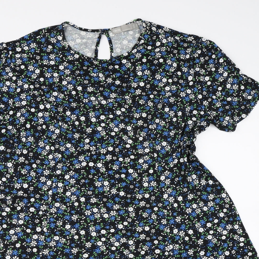 ASOS Womens Black Floral  T-Shirt Dress  Size 18