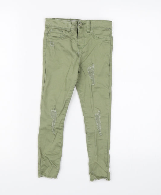 Front view of Denim CO. girls’ green denim skinny jeans, size 5-6, years - distressed