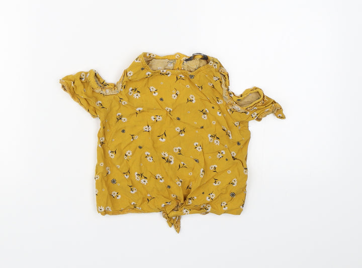 Primark Girls Yellow Floral Basic T-Shirt Size 4-5 Years