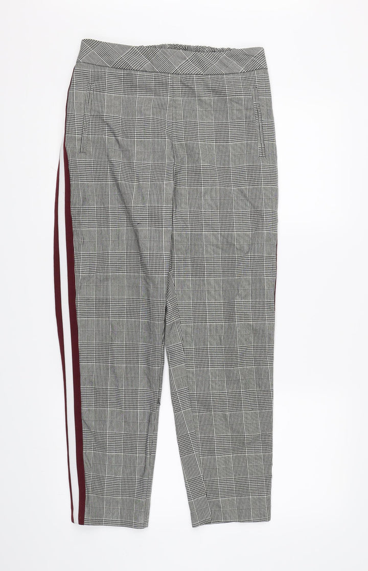 F&F Womens Grey Check Rayon Trousers Size 10 L26 in