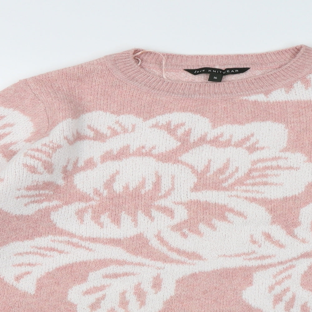 Bonmarché Womens Pink Floral Knit Pullover Jumper Size 16