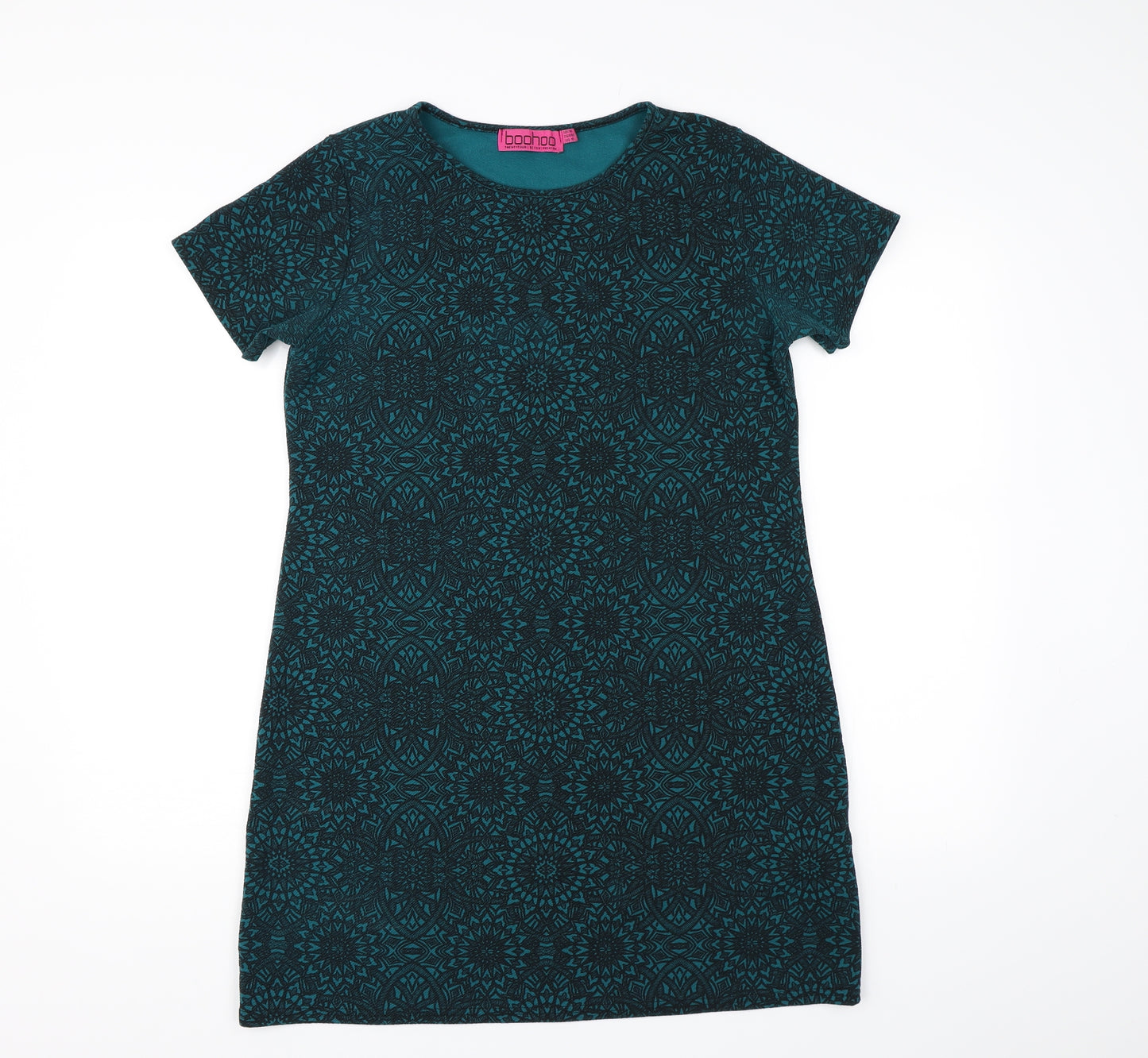 Boohoo Womens Green Geometric  A-Line  Size 14
