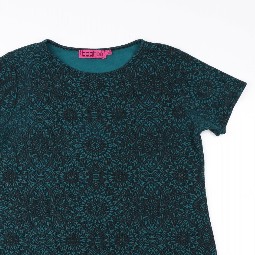 Boohoo Womens Green Geometric  A-Line  Size 14