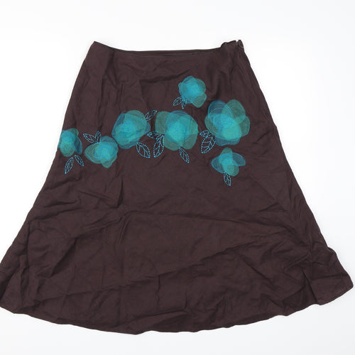 Monsoon Womens Brown Floral Canvas A-Line Skirt Size 12