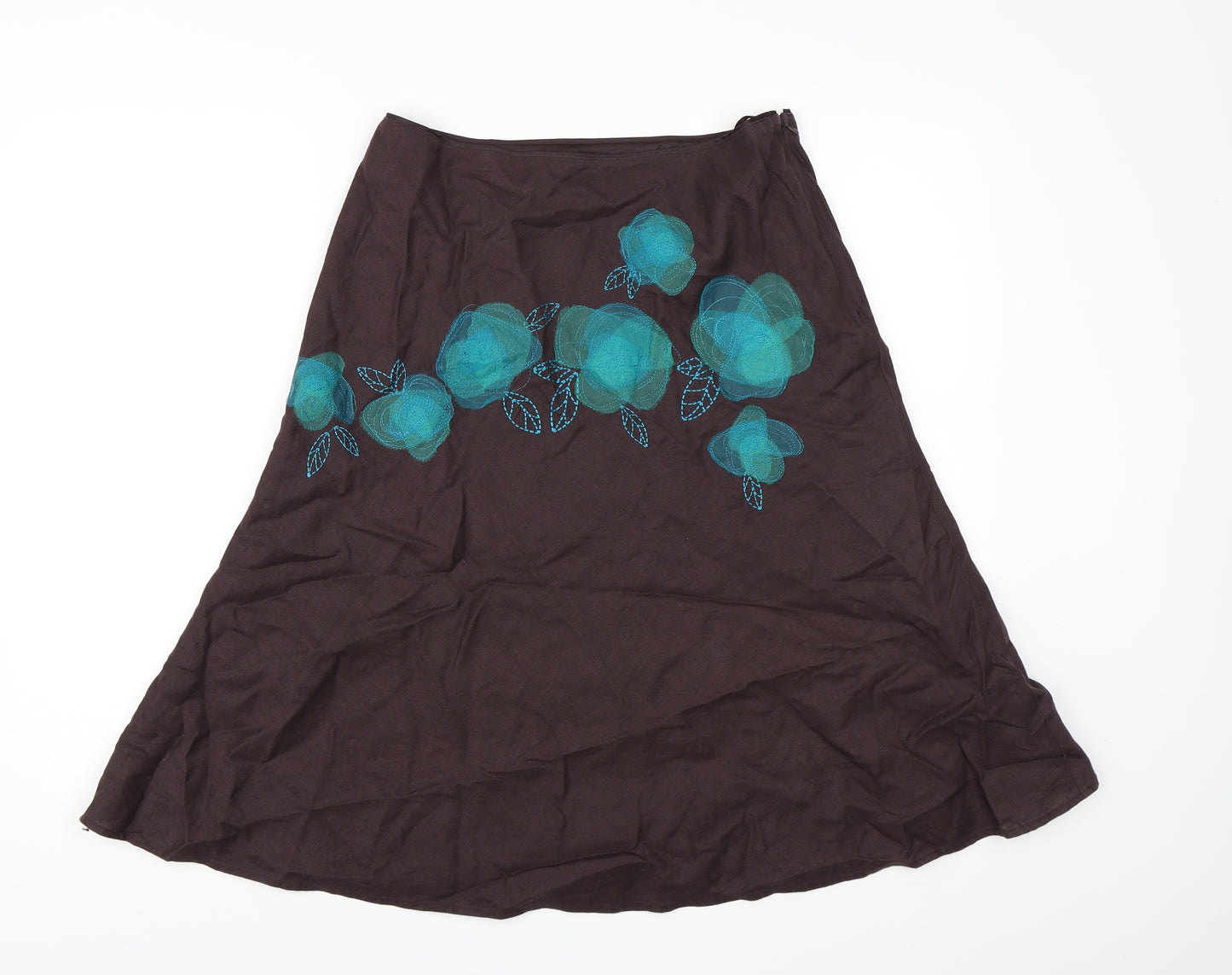 Monsoon Womens Brown Floral Canvas A-Line Skirt Size 12
