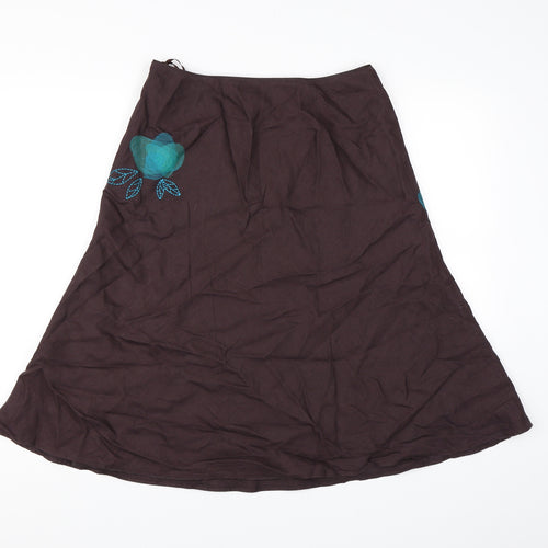 Monsoon Womens Brown Floral Canvas A-Line Skirt Size 12