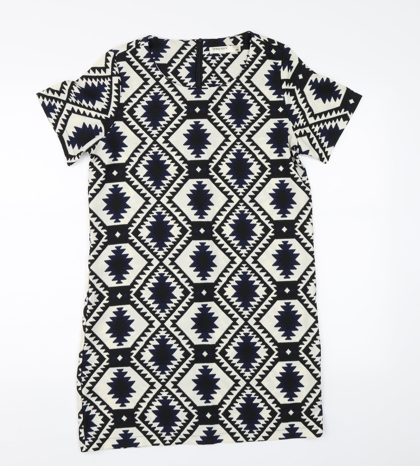 Vera & Lucy Womens White Geometric  T-Shirt Dress  Size S