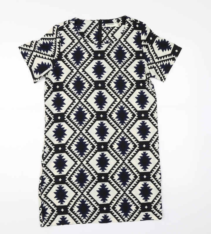 Vera & Lucy Womens White Geometric  T-Shirt Dress  Size S