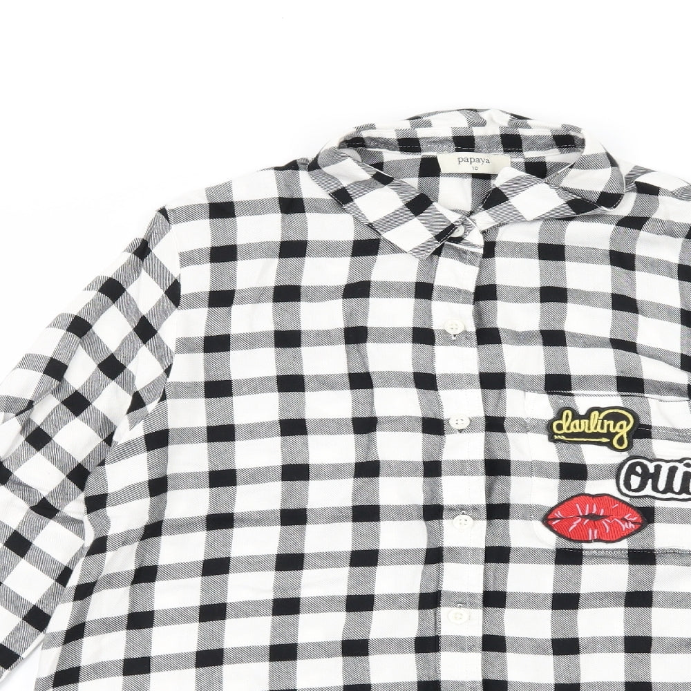 Papaya Womens Black Check  Basic Button-Up Size 10