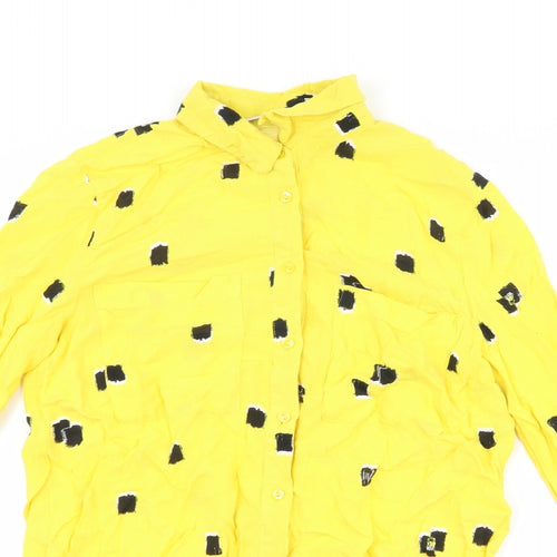 TU Womens Yellow Polka Dot  Basic Button-Up Size 10
