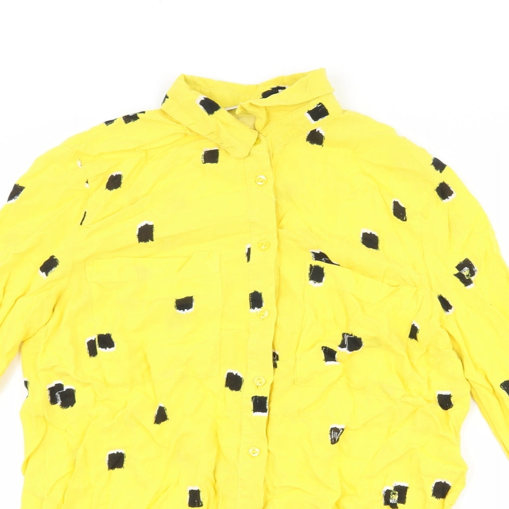 TU Womens Yellow Polka Dot  Basic Button-Up Size 10