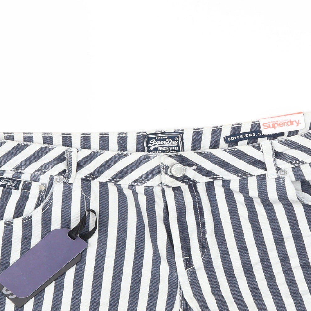 Superdry Womens Blue Striped Denim Mom Shorts Size 32 in - Distressed