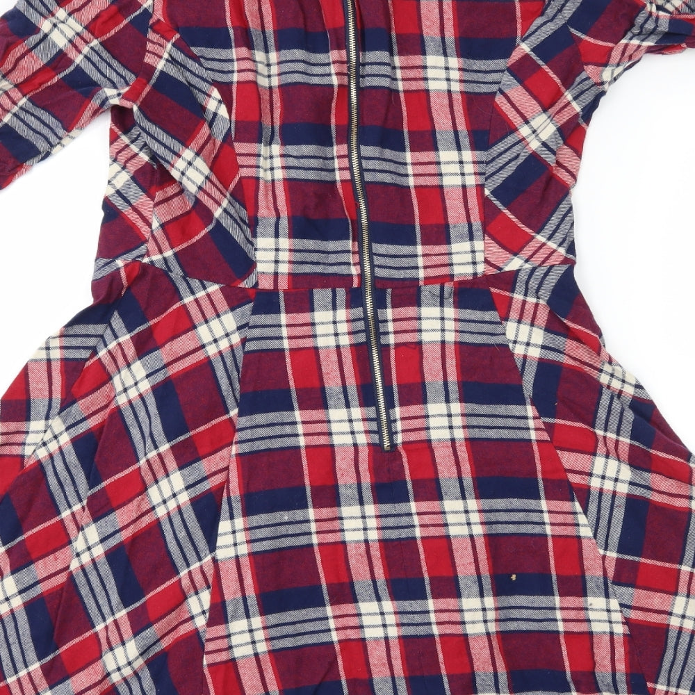 Just Fab Womens Red Check  A-Line  Size XL