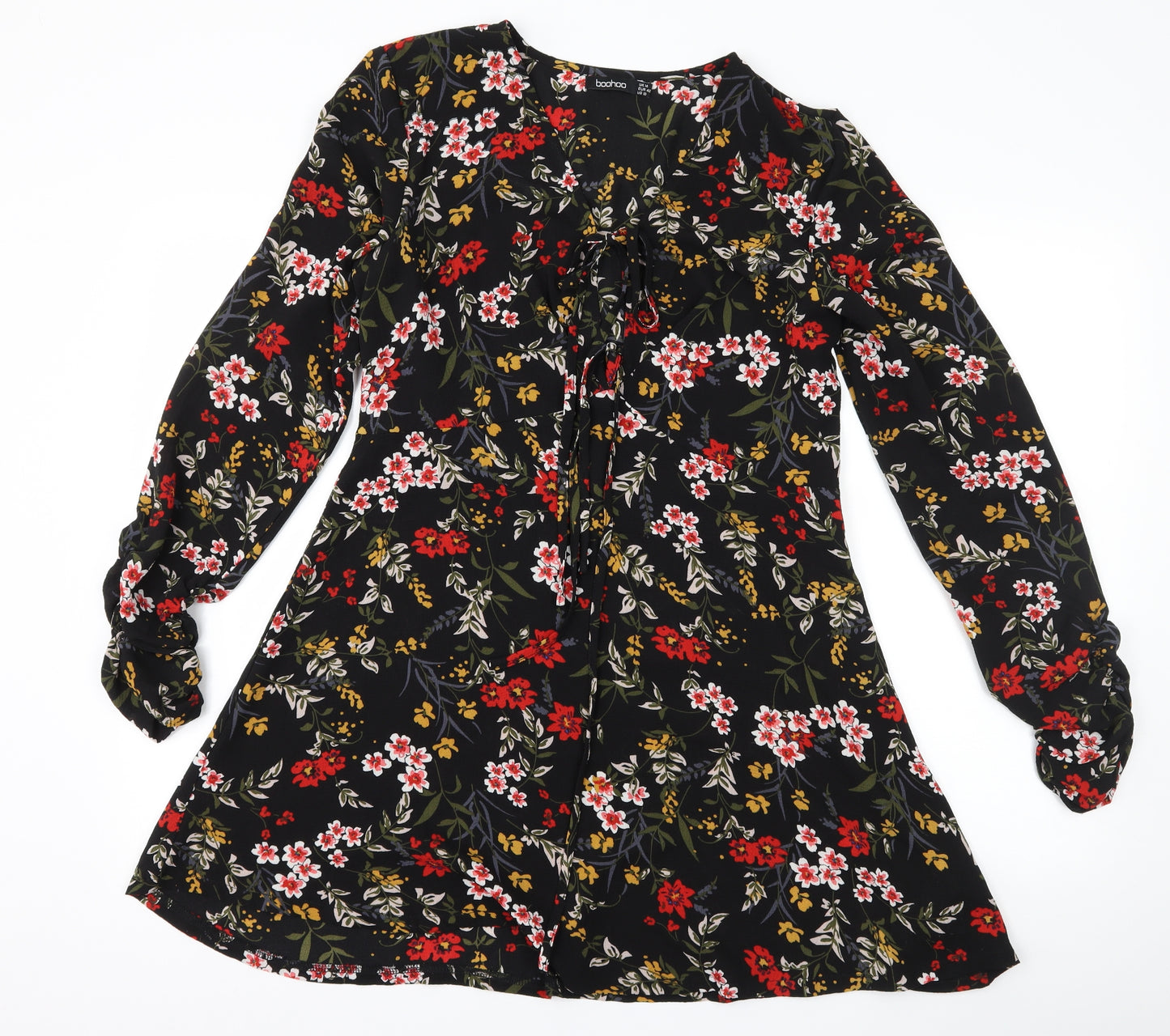 Boohoo Womens Black Floral  A-Line  Size 14