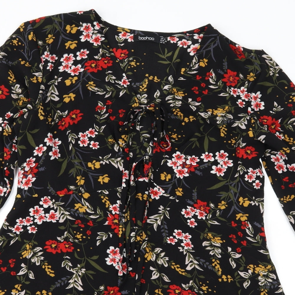Boohoo Womens Black Floral  A-Line  Size 14