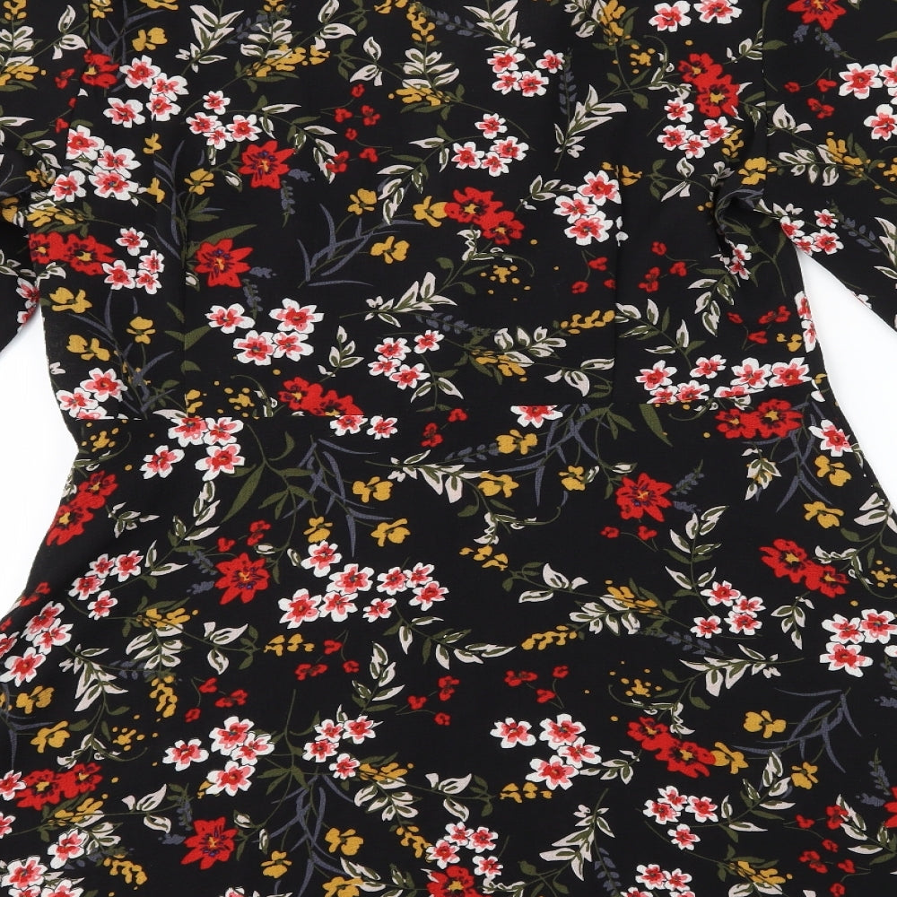 Boohoo Womens Black Floral  A-Line  Size 14