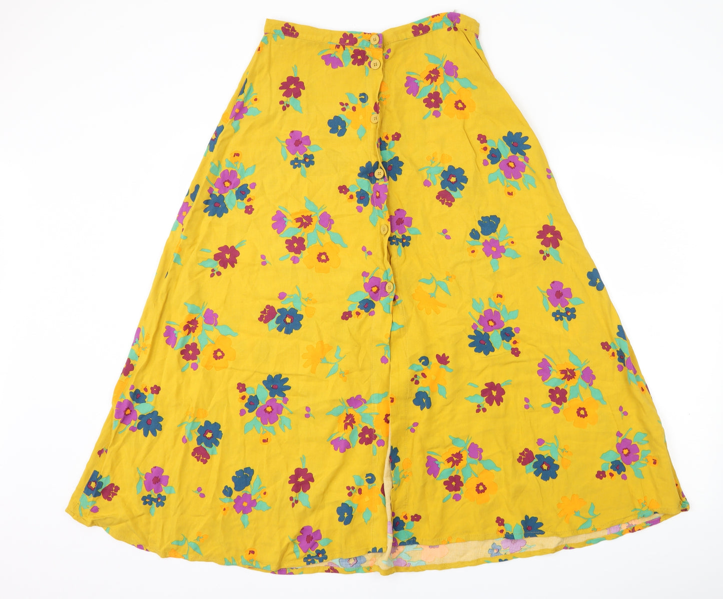 Zara Womens Yellow Floral  A-Line Skirt Size M