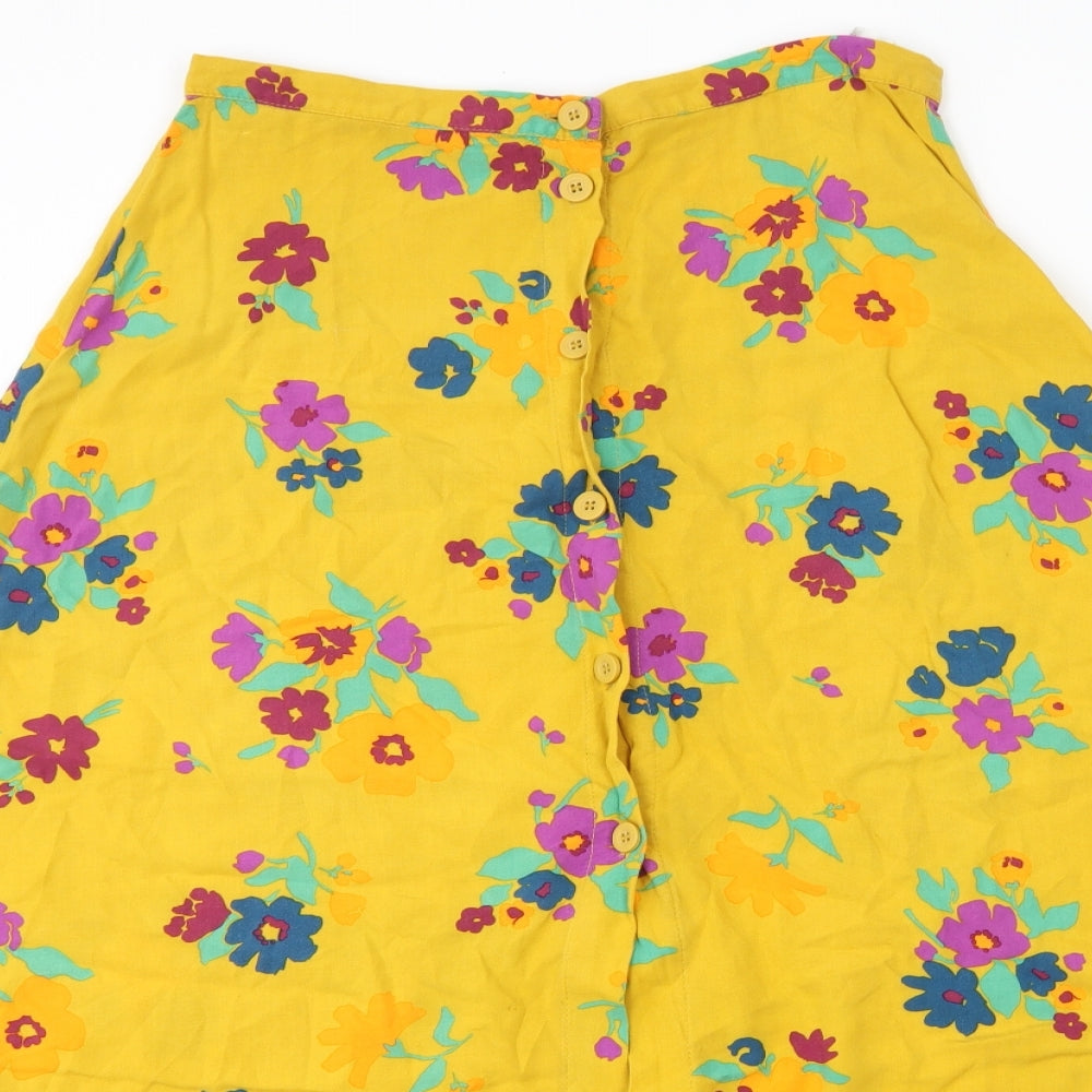 Zara Womens Yellow Floral  A-Line Skirt Size M