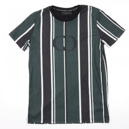 Criminal Damage Mens Green Striped   T-Shirt Size XS