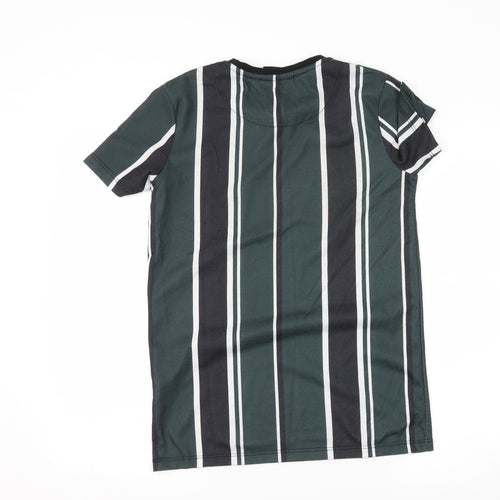 Criminal Damage Mens Green Striped   T-Shirt Size XS