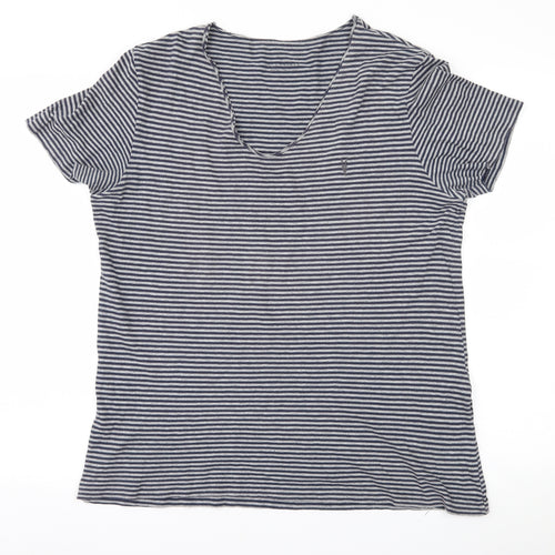AllSaints Mens Blue Striped   T-Shirt Size M