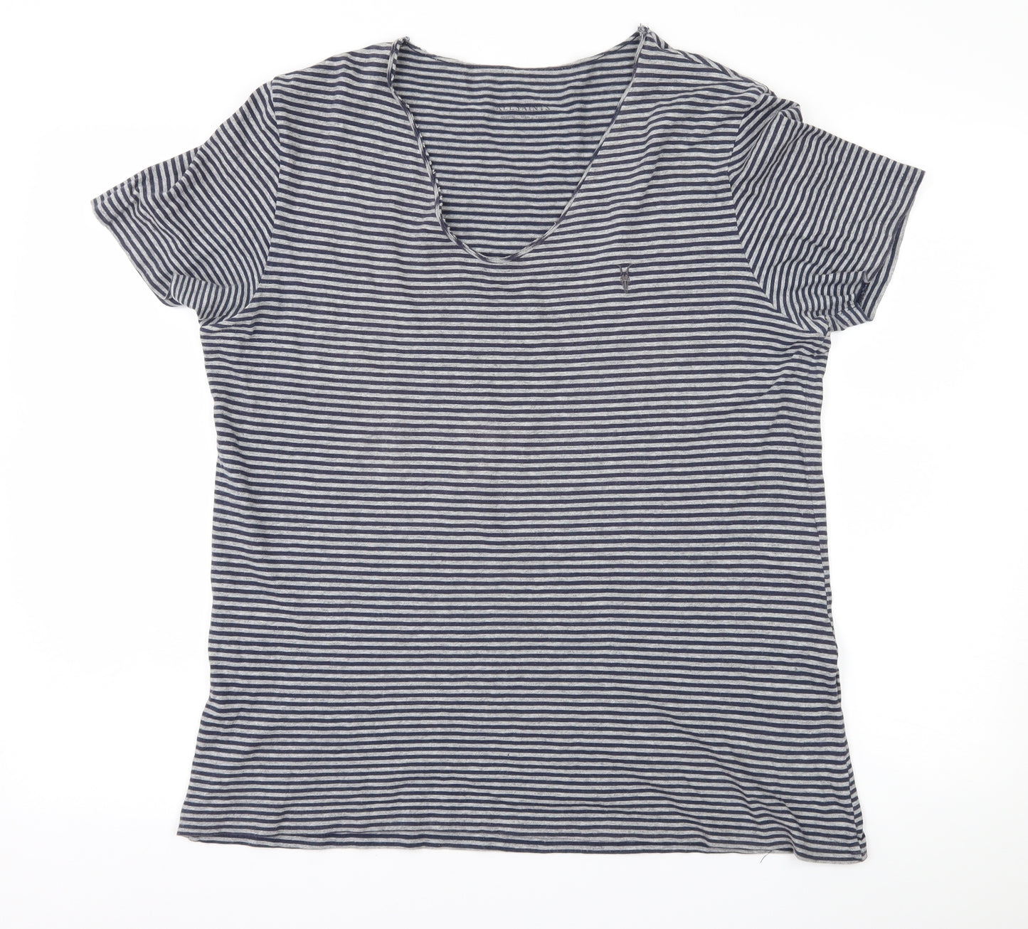 AllSaints Mens Blue Striped   T-Shirt Size M